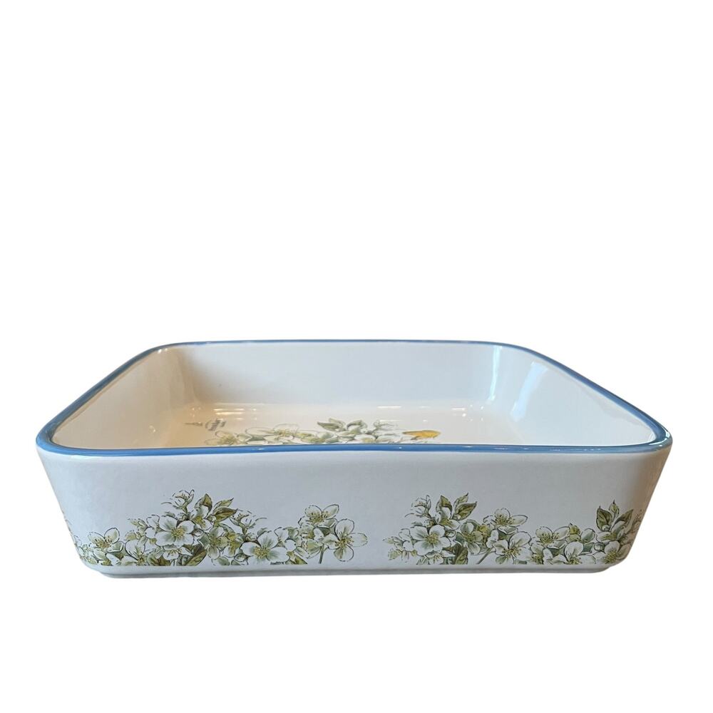 Beatrix Potter Peter Rabbit 9" Square Ceramic Baker Blue Rim Easter Bakeware NEW - Picture 11 of 13